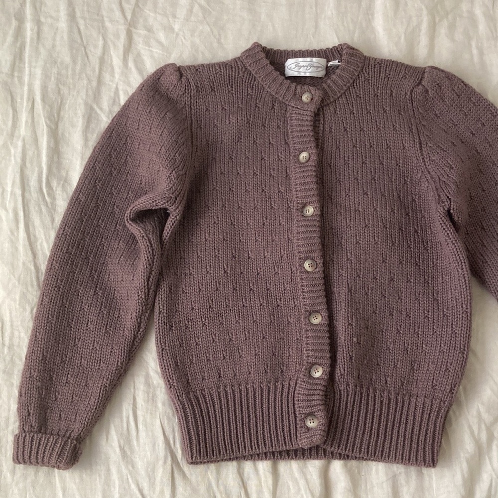 Vintage Chunky Knit Sweater Cardigan 100% wool taupe purple brown button up